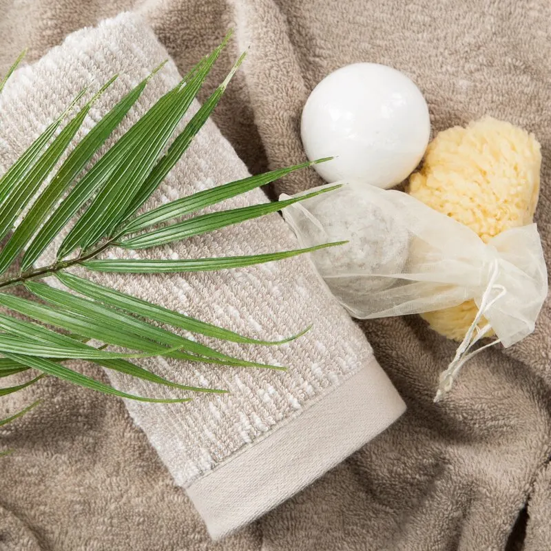 KOMPLET RĘCZNIKÓW 2 50X90 CM, 70X140 CM JASNOBRĄZOWY - EU_403539