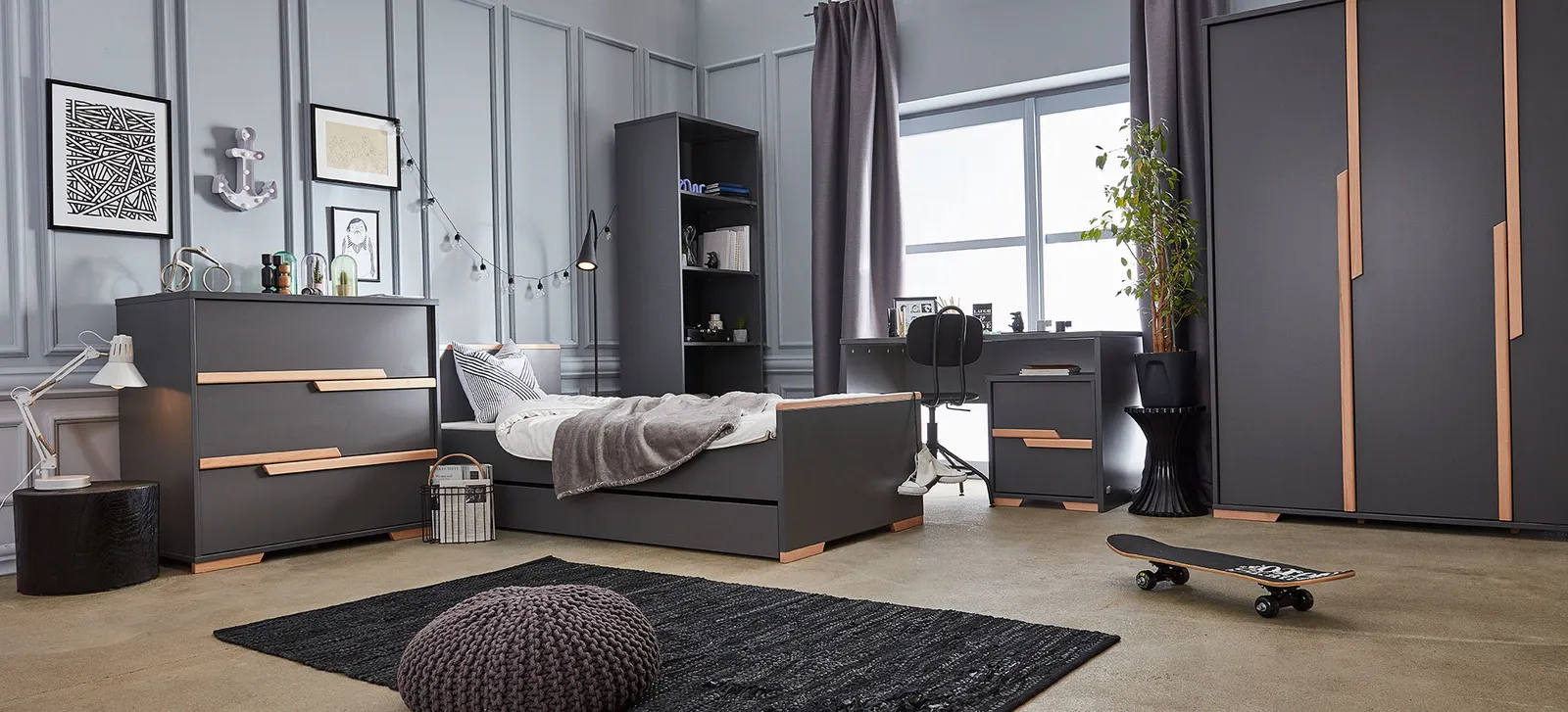 Biurko dziecięce SNAP 125 cm ciemnoszare - PIN_023-505-162