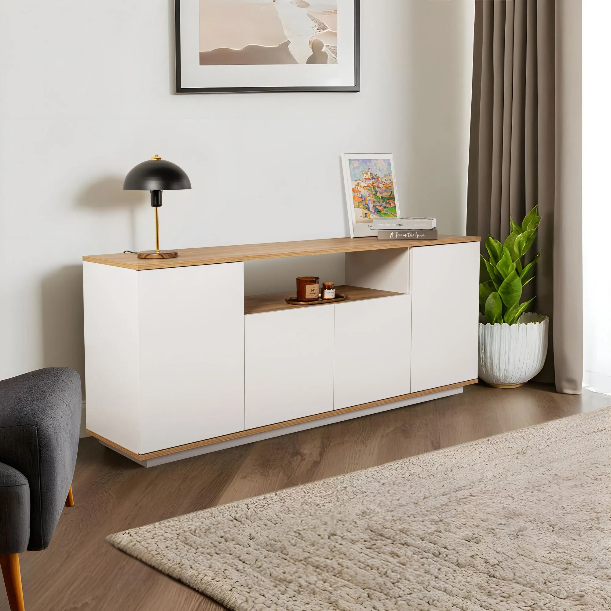 Komoda 4-drzwiowa z wnęką ARISTA 180 cm biały dąb - ASI_353NRD1206