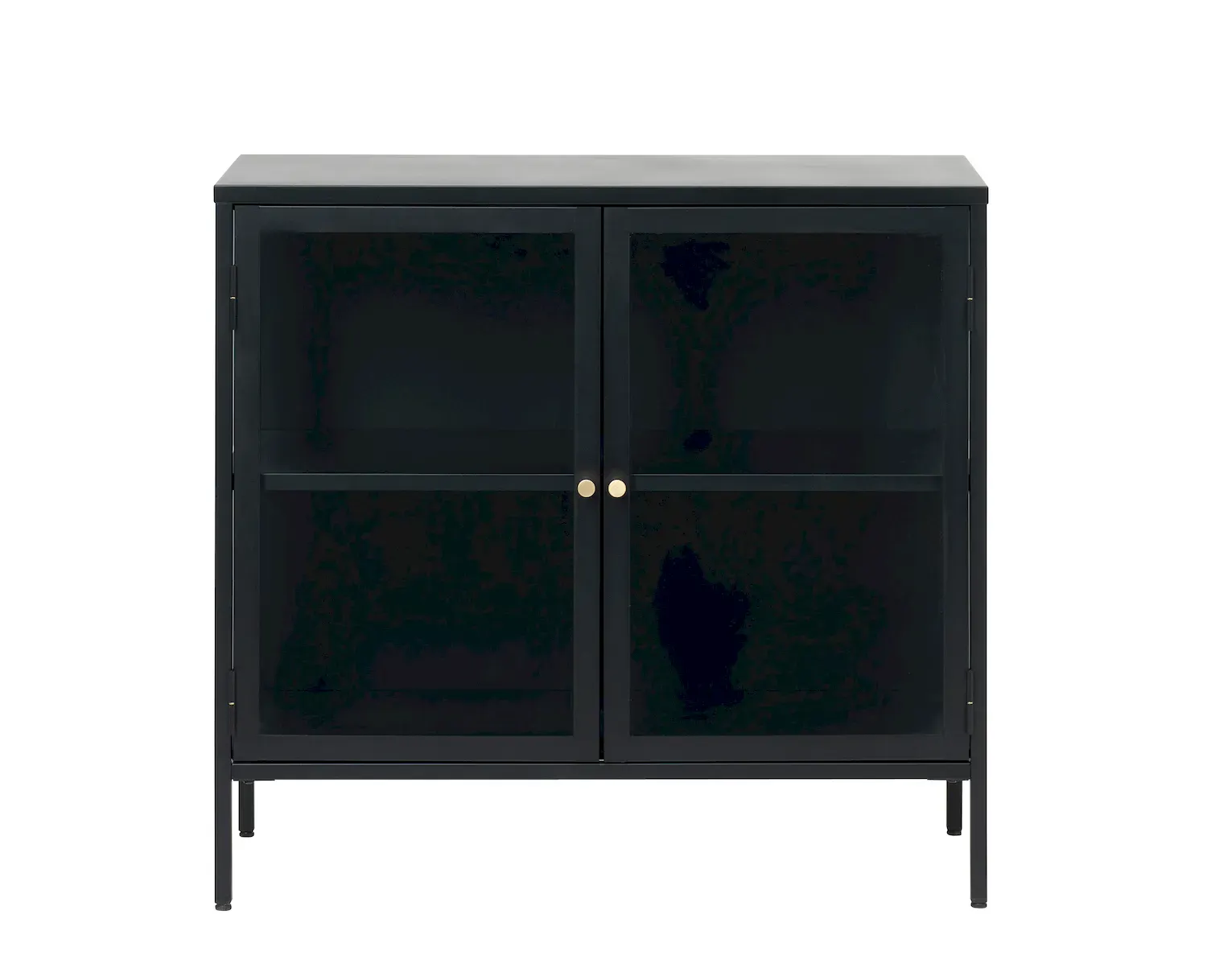 Komoda 2-drzwiowa CARMEL z przeszklonymi drzwiami i bokami 90 cm - czarna - UN_42030600