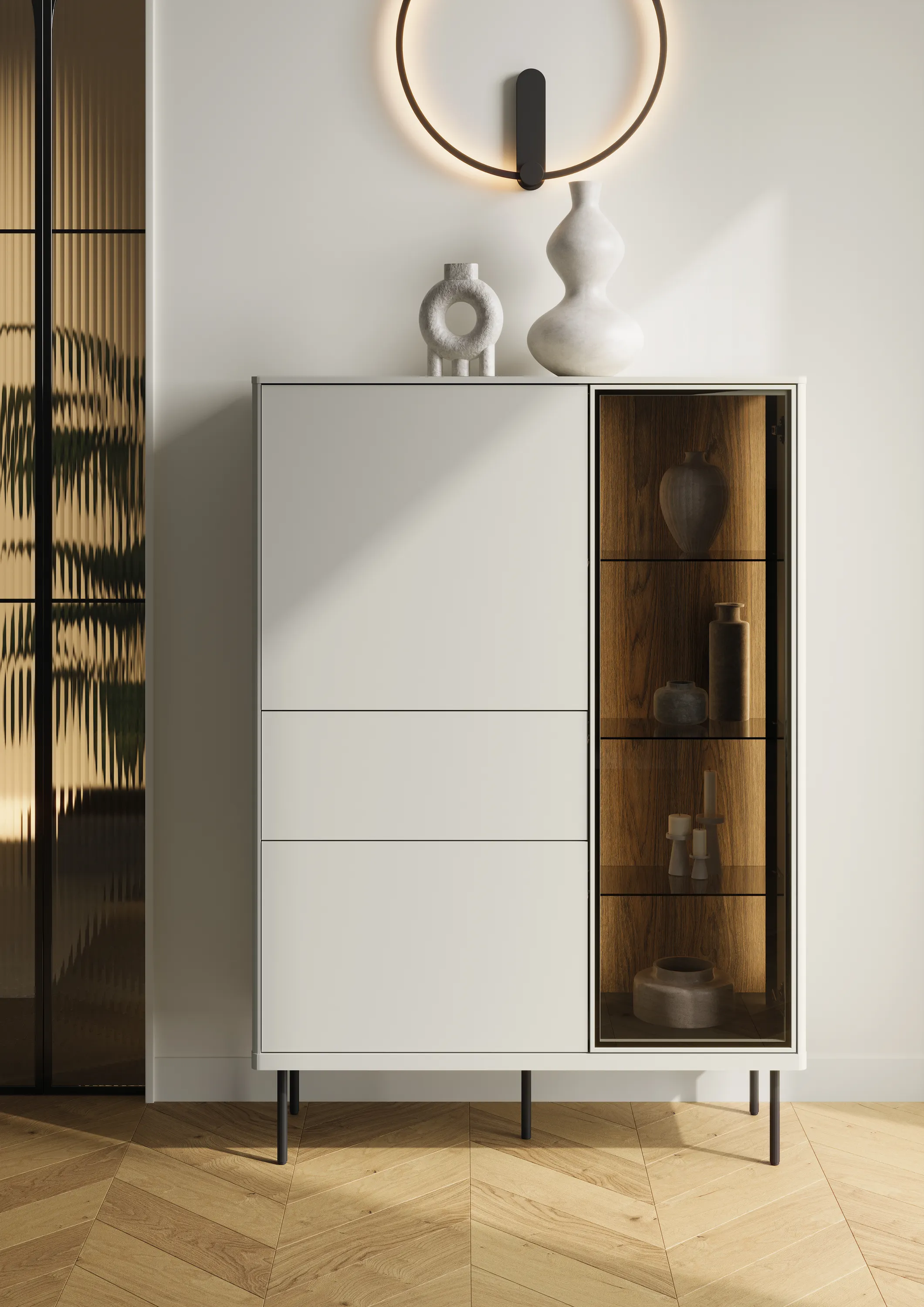 Niska witryna LED Epiro EP-01 kaszmir/dąb ciemny - EP1KDC