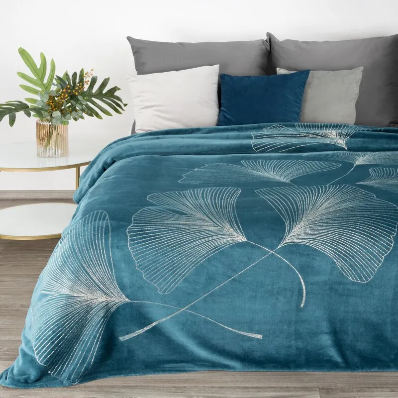 Koc z błyszczącym nadrukiem GINKO1 150X200 cm Niebiesk - EU_380869