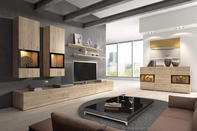 Komoda 2-drzwiowa z szufladami szklana BAROS 132x70x39 dąb san remo