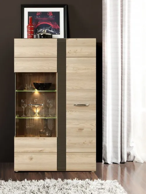 Witryna niska szklana LOCARNO 161x94 prawa dąb nelson - LCRV521R-N92