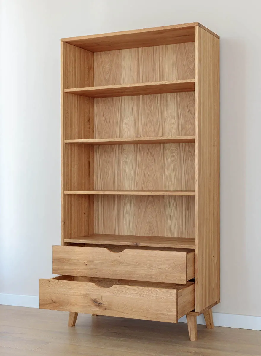 Regał z 2 szufladami SIMONA lity dąb olejowany - PRHSIM04