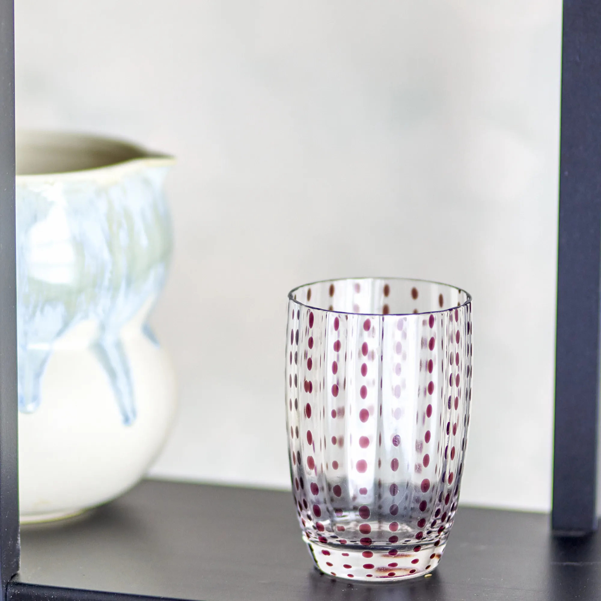 image glass, kropkowany, przezroczysty, fioletowe kropki, szklanka do picia