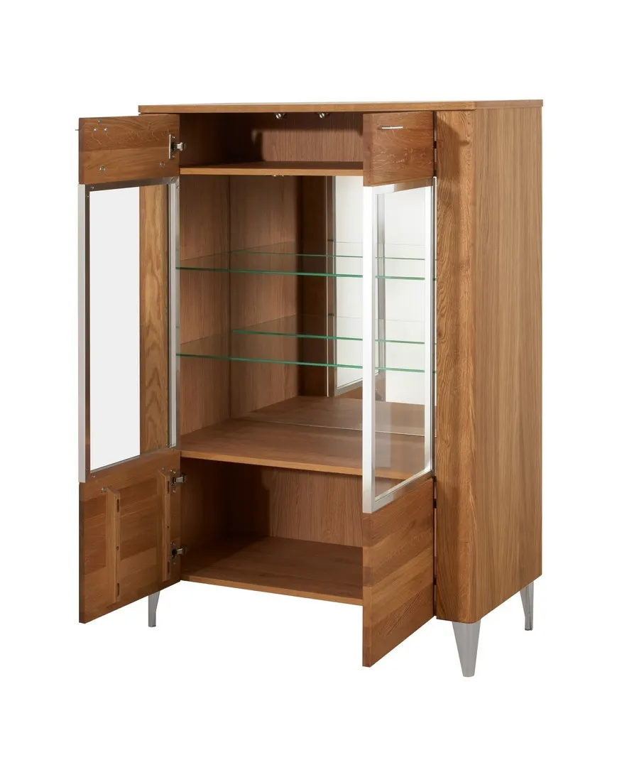 Witryna niska 2-drzwiowa LATINA 15 niska drewniana z lustrem wewnątrz - dąb miodowy 134x96x42cm - TH-100-1468