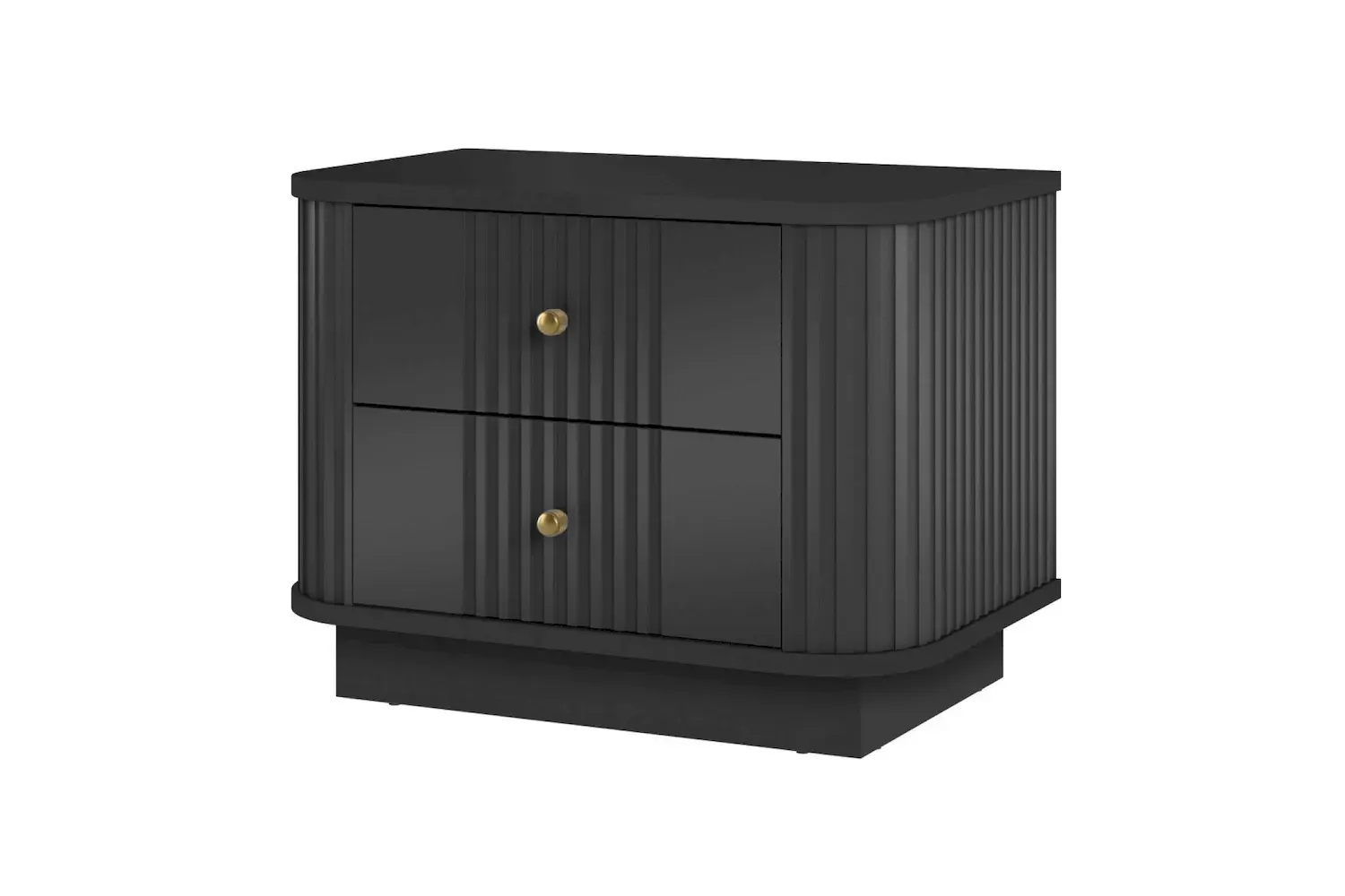 Zestaw szafka nocna z 2 szufladami VESPER 2-set ryflowany front - czarny złote uchwyty cokół - B_169470