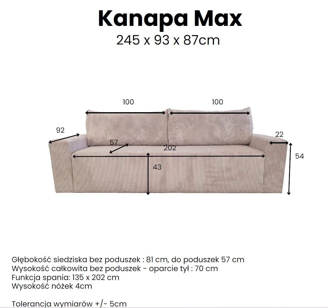 Sofa rozkładana z pojemnikiem MAX tkanina Zoom 1 kremowa - RUZOOM1