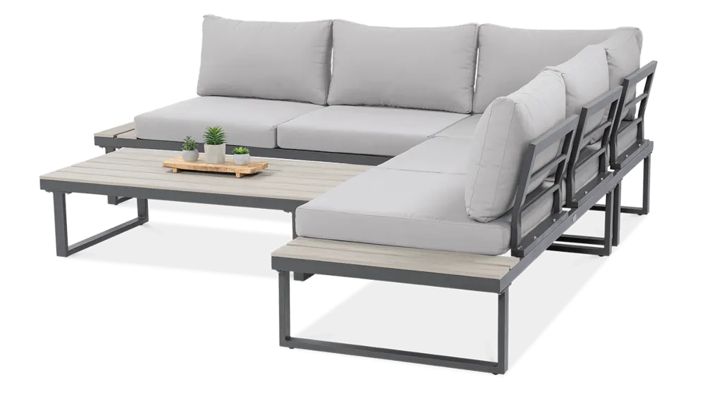 Narożnik ogrodowy modułowy EMERSON ze stolikiem jasnoszary - FG003443