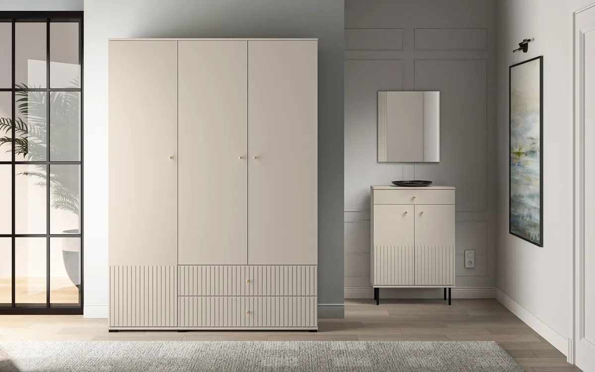 Szafa 3-drzwiowa z 2 szufladami SOPHIE 22 cashemere 150x55x210 cm — zdjęcie 7