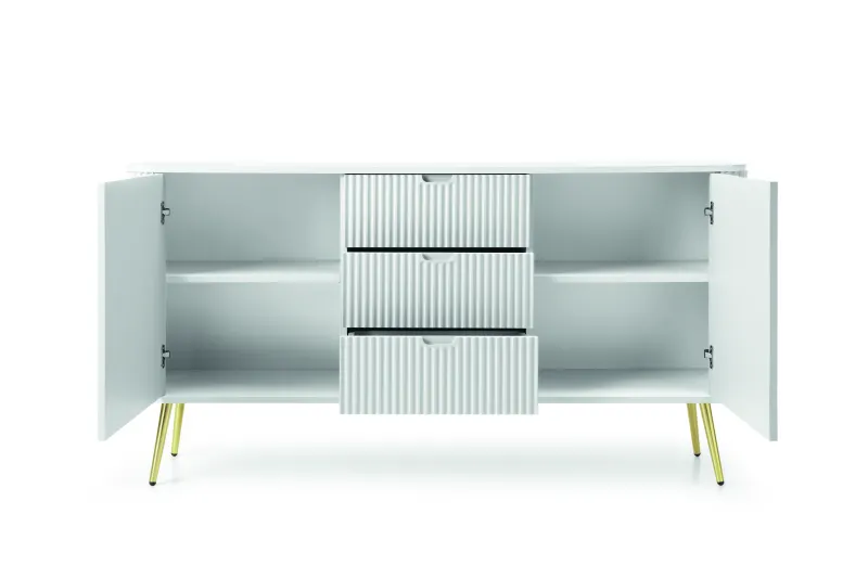 Komoda 2-drzwiowa z 3 szufladami ZOVA frezowane fronty, biały, złoty - ZOVA_KSZ168_BIAZL