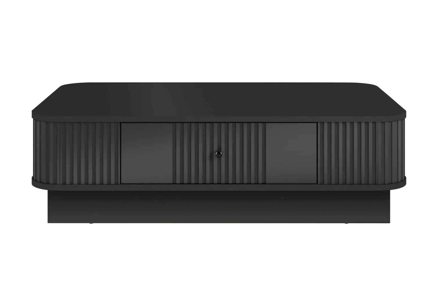 Stolik kawowy z szufladą VESPER ryflowany front - czarny czarny uchwyt cokół - B_169464