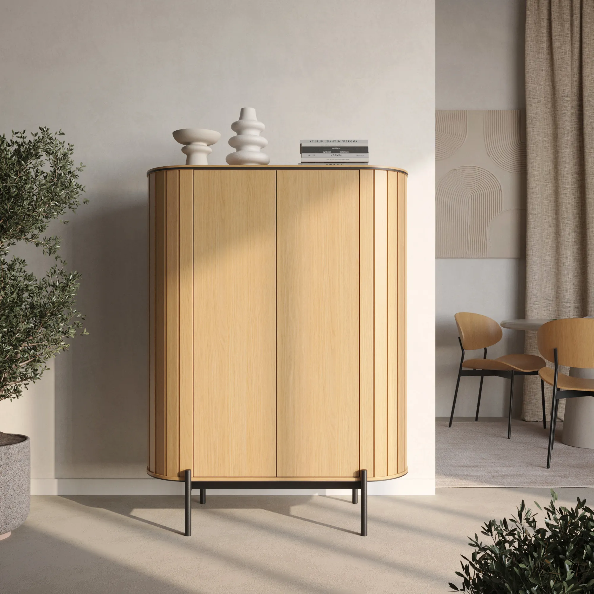 Zaokrąglona komoda 2-drzwiowa Rotto RT-01 dąb vincenza/eukaliptus - RT1DE