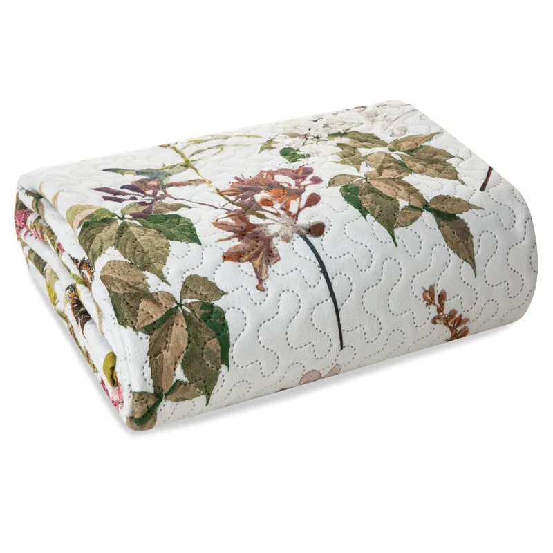 Narzuta z motywem roślinnym D91 ROSA 170 X 210 cm Biały, Zielony Narzuta z motywem roślinnym D91 ROSA 170 X 210 cm Biały, Zielony