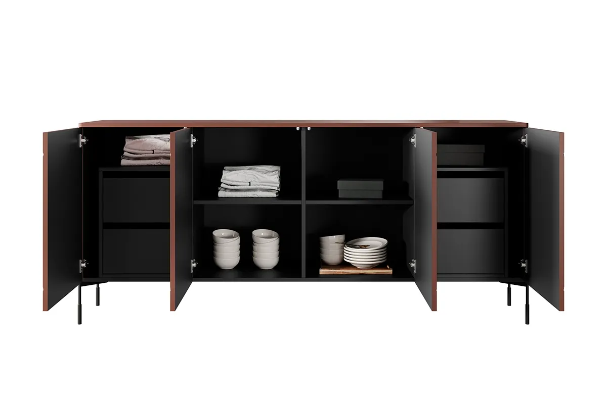 Komoda SONATIA 200 z 4 szufladami - czerwona ceglana - czarne nogi - B_148993