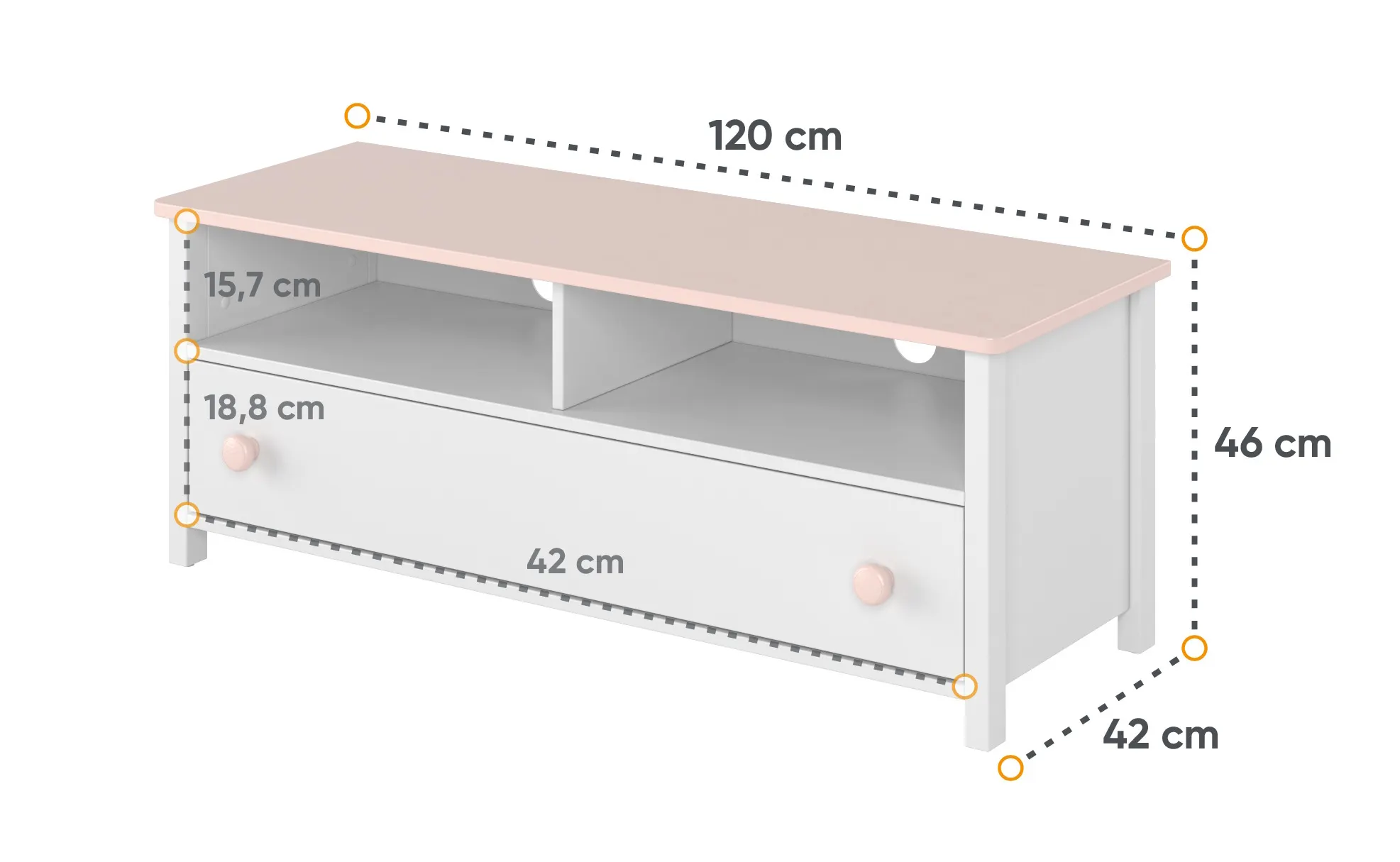 Szafka RTV dziecięca LUNA LN-13 biało-różowa - LN13BR