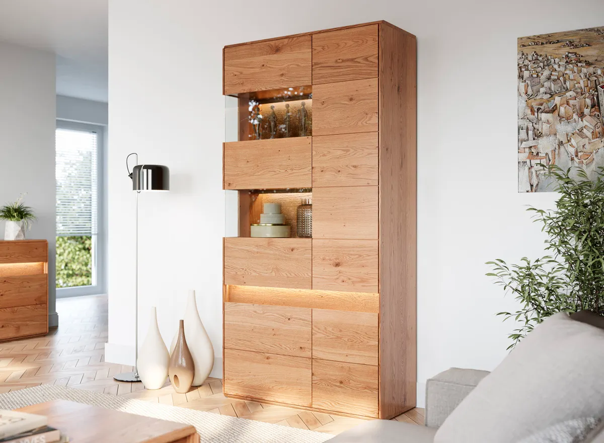 Witryna drewniana szklana DIVISIONE z oświetleniem lewa dąb olejowany - ZIDIV02L