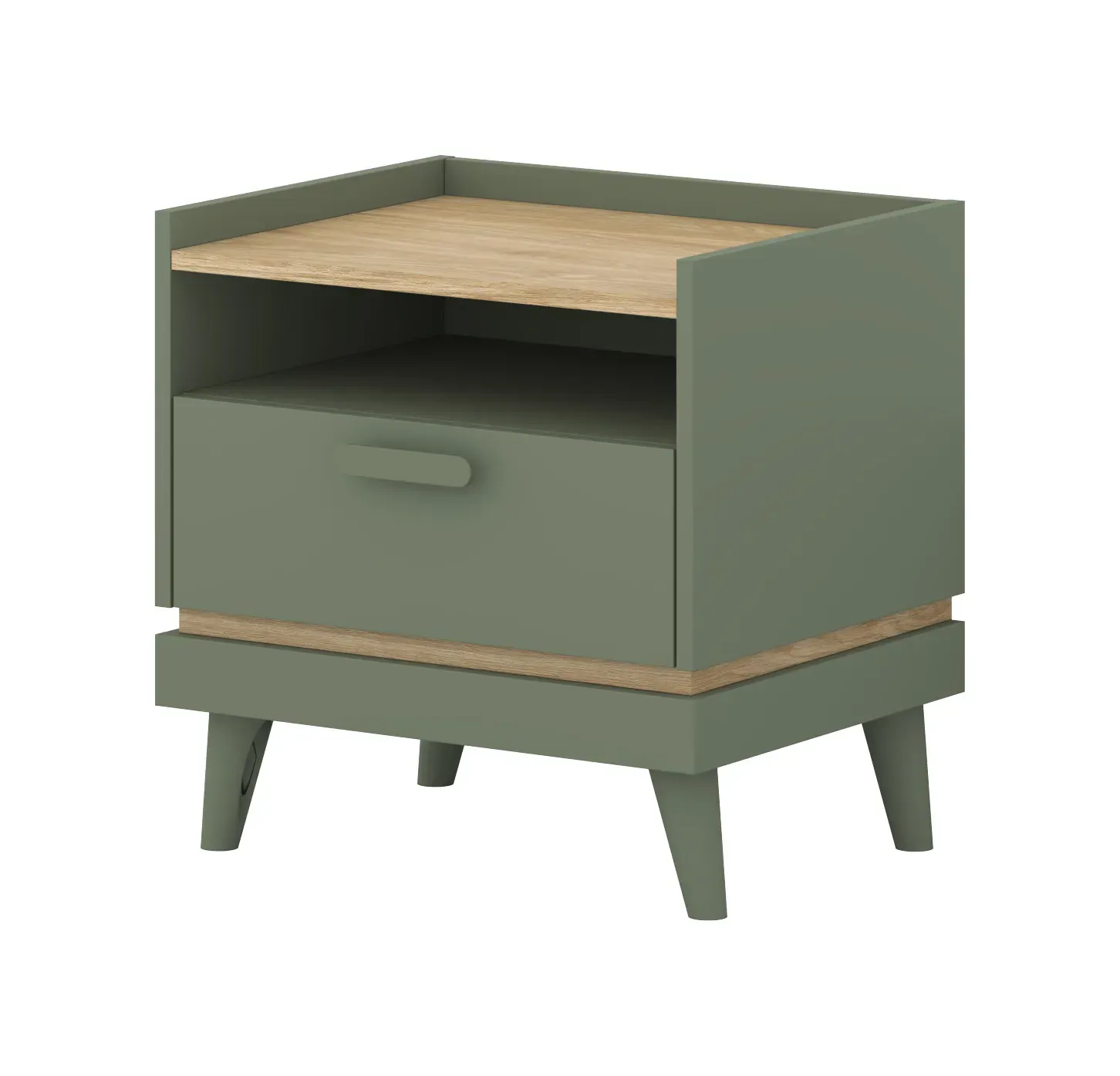 Szafka nocna z 1 szufladą SCAND 22 zielony-dąb olejowany
