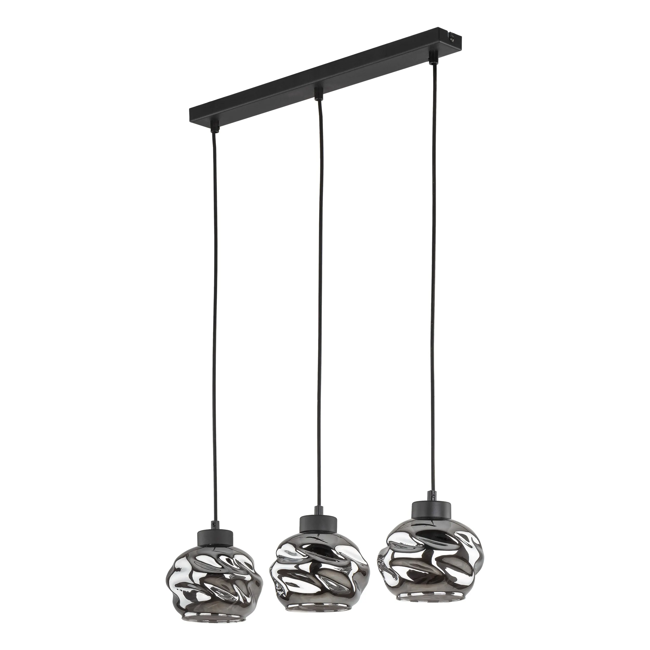 Lampa wisząca ZULIA czarna na listwie z szarymi szklanymi okrągłymi kloszami 90x59x15cm