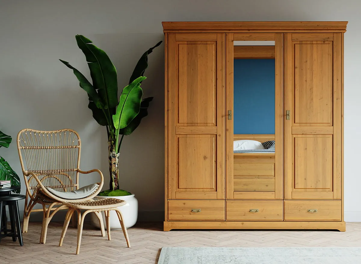 Szafa 3-drzwiowa z lustrem sosnowa Toskania Kolor: bejca - PL2017