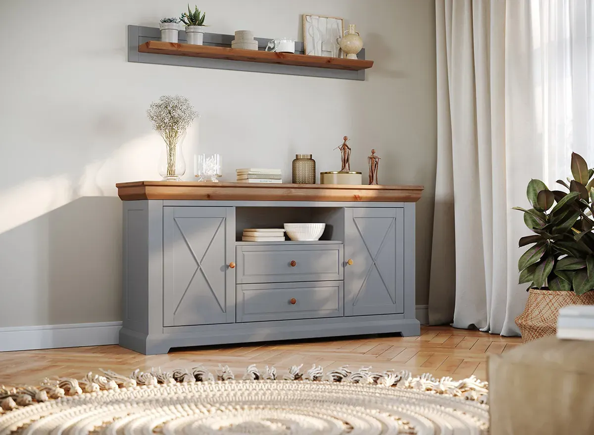 Półka ścienna drewniana MARONE ELITE 150cm popielaty - PLMEL07/S