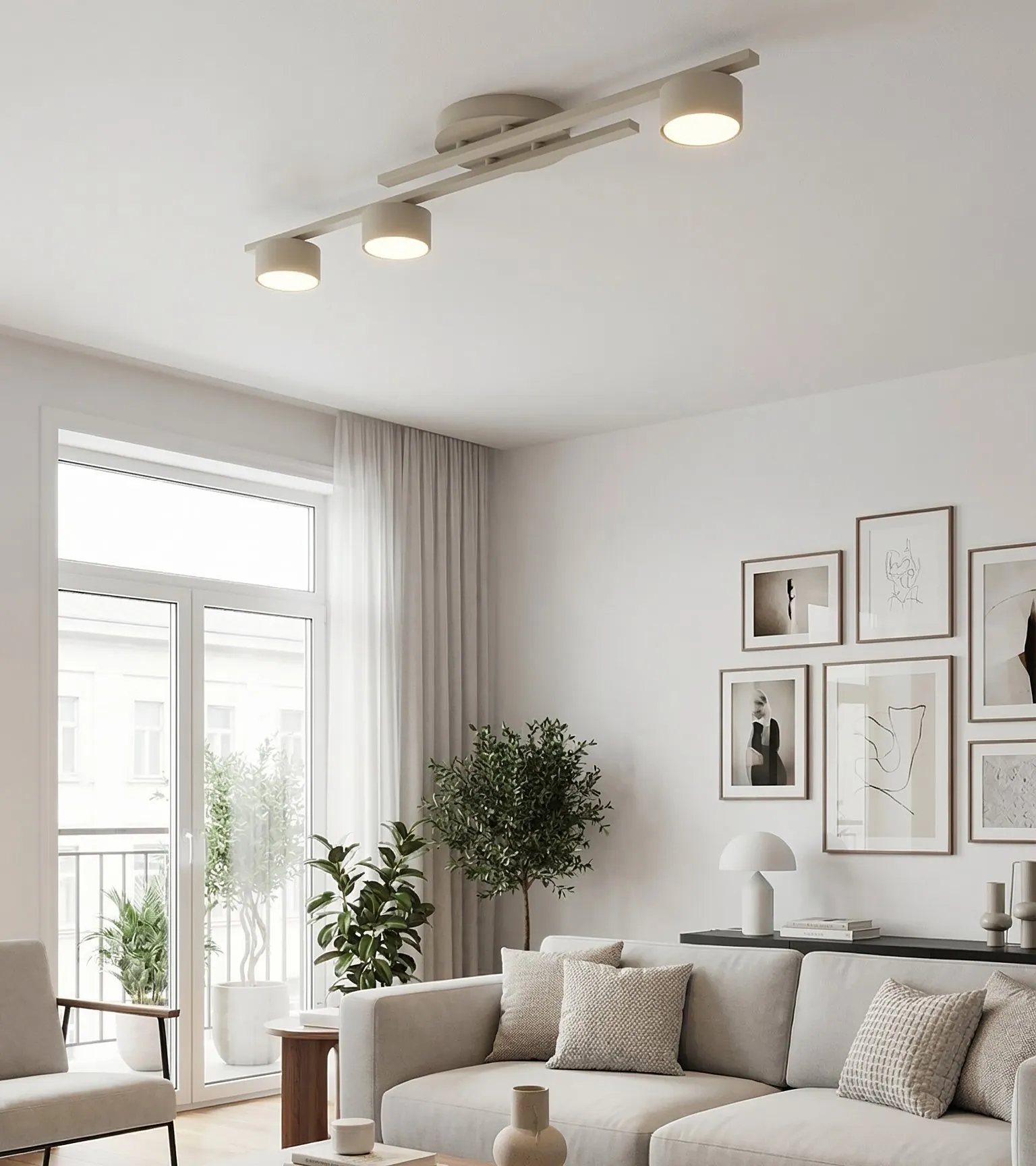 lampa sufitowa, trzy punkty, nowoczesny salon, kinkietowa?, świetlówka?