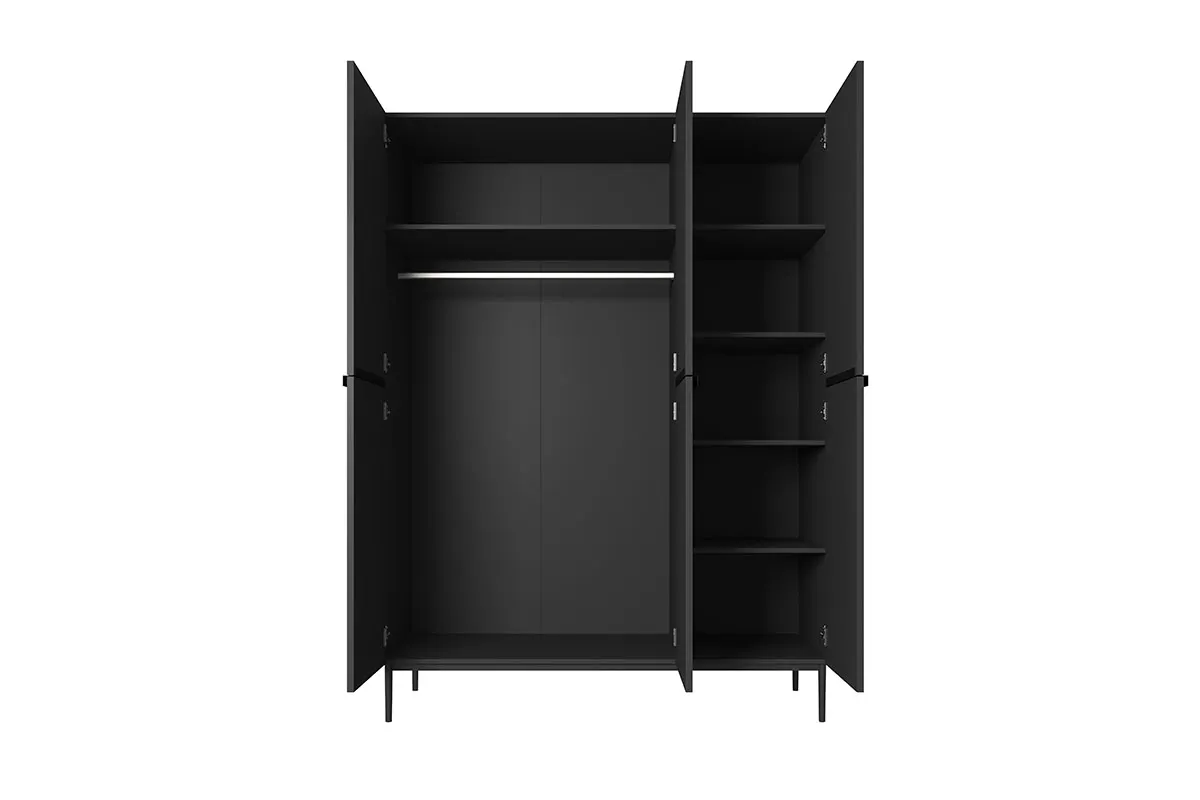 Szafa 3-drzwiowa NICOLE 150 z półkami i drążkiem - czarny mat - czarny stelaż - B_148489