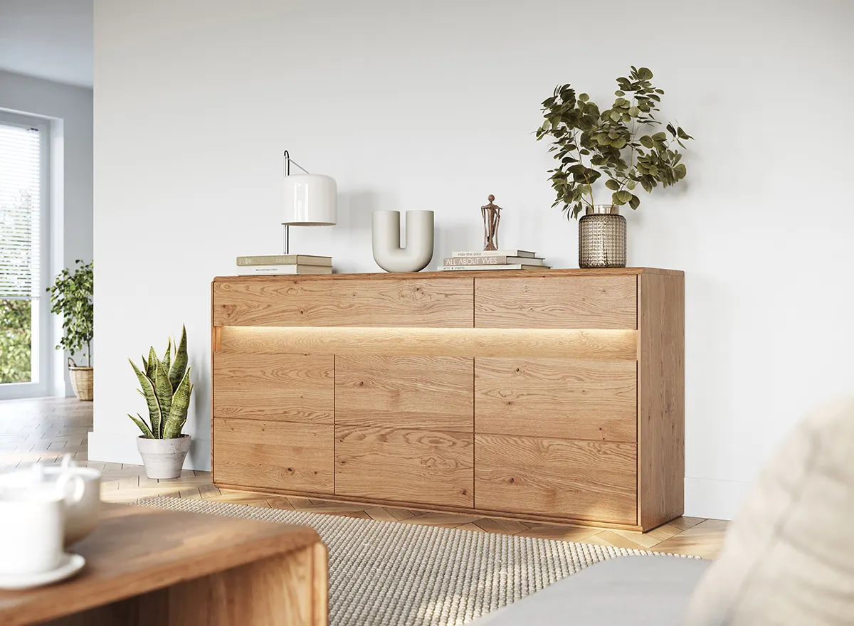 Komoda drewniana DIVISIONE oświetlenie led 183 cm dąb olejowany - ZIDIV06