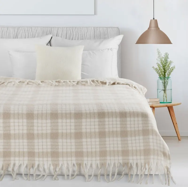 Koc z frędzlami MOHER 8 Beżowy 130 X 170 cm - EU_457752