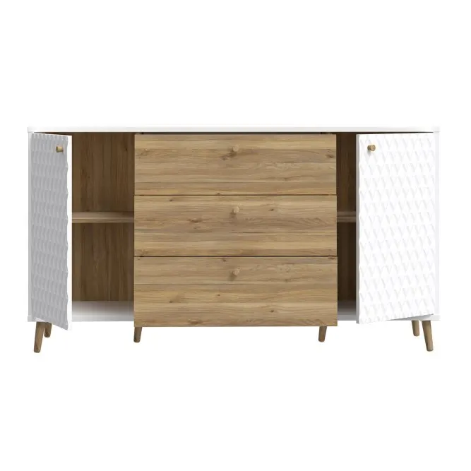 Komoda AKSANA szeroka 2-drzwiowa z 3 szufladami - dąb mauvella, biały - AKNK232-M992
