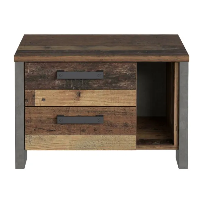 Szafka nocna CLIF z 2 szufladami i wnęką - old wood vintage, beton