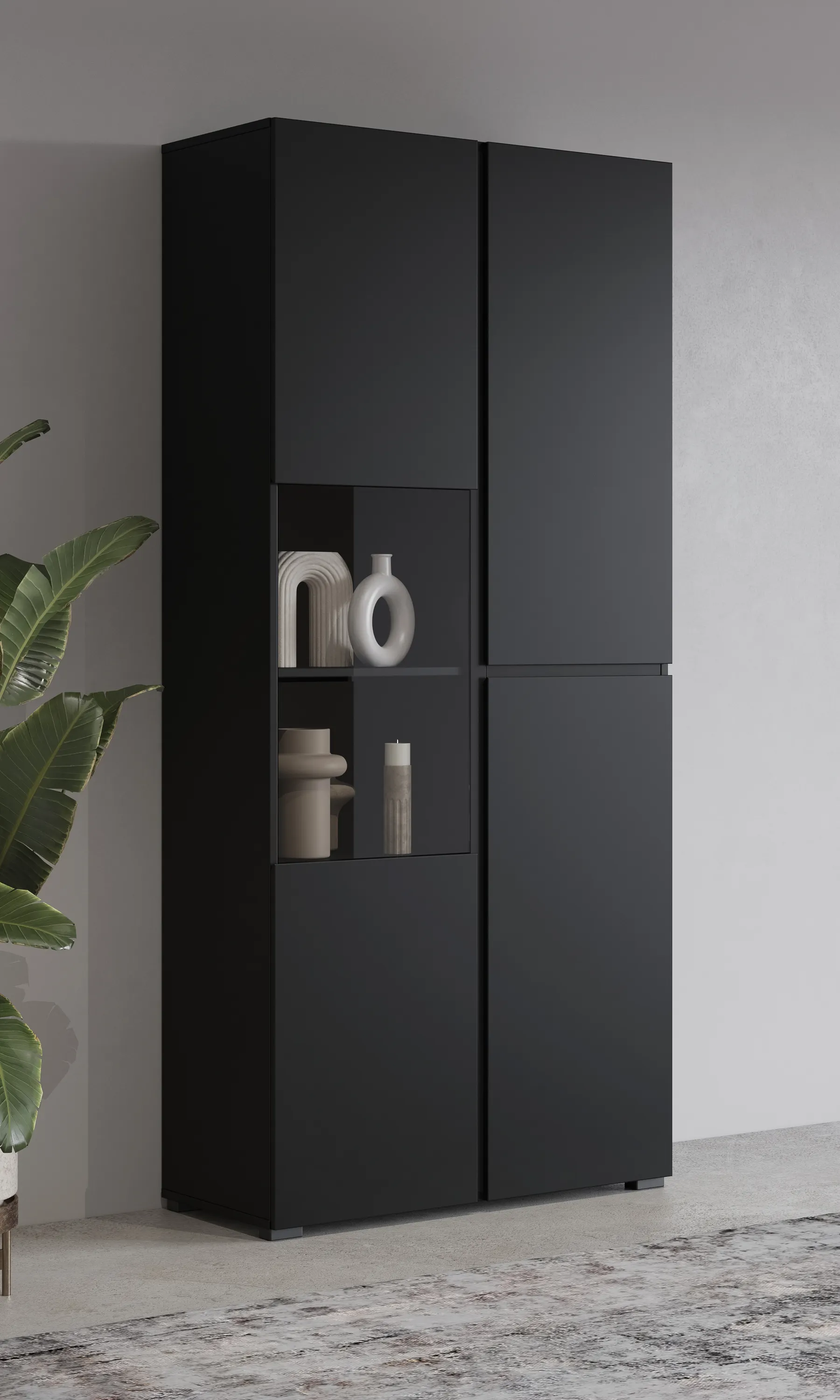 image szafa czarna, meblo/szafa, szafka zabudowana, fronty matowe, regał-zestaw