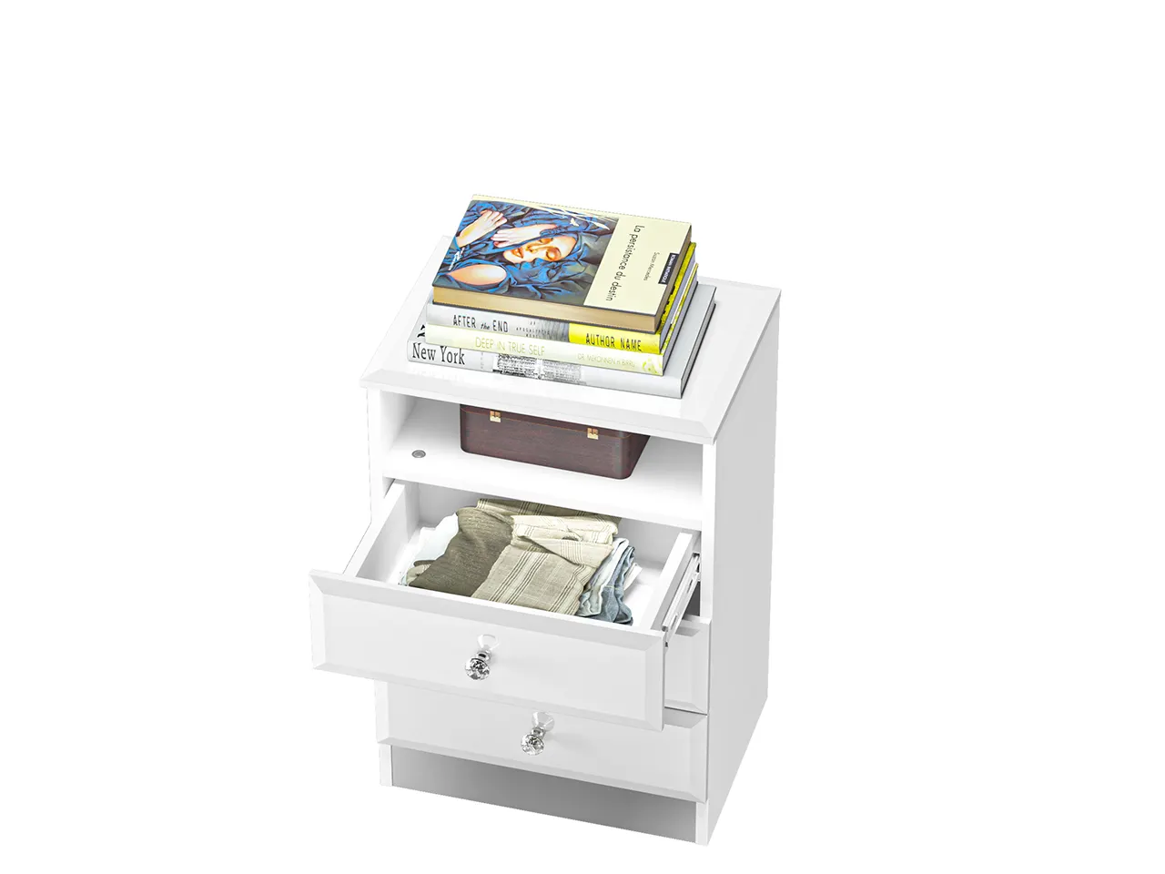 Szafka nocna z 3 szufladami i półką GLAMOUR 07 - biały połysk - 1GLAM07-001