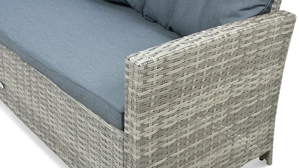 Narożnik ogrodowy modułowy IBIZA ze stołem i pufami technorattan szary - FG003361