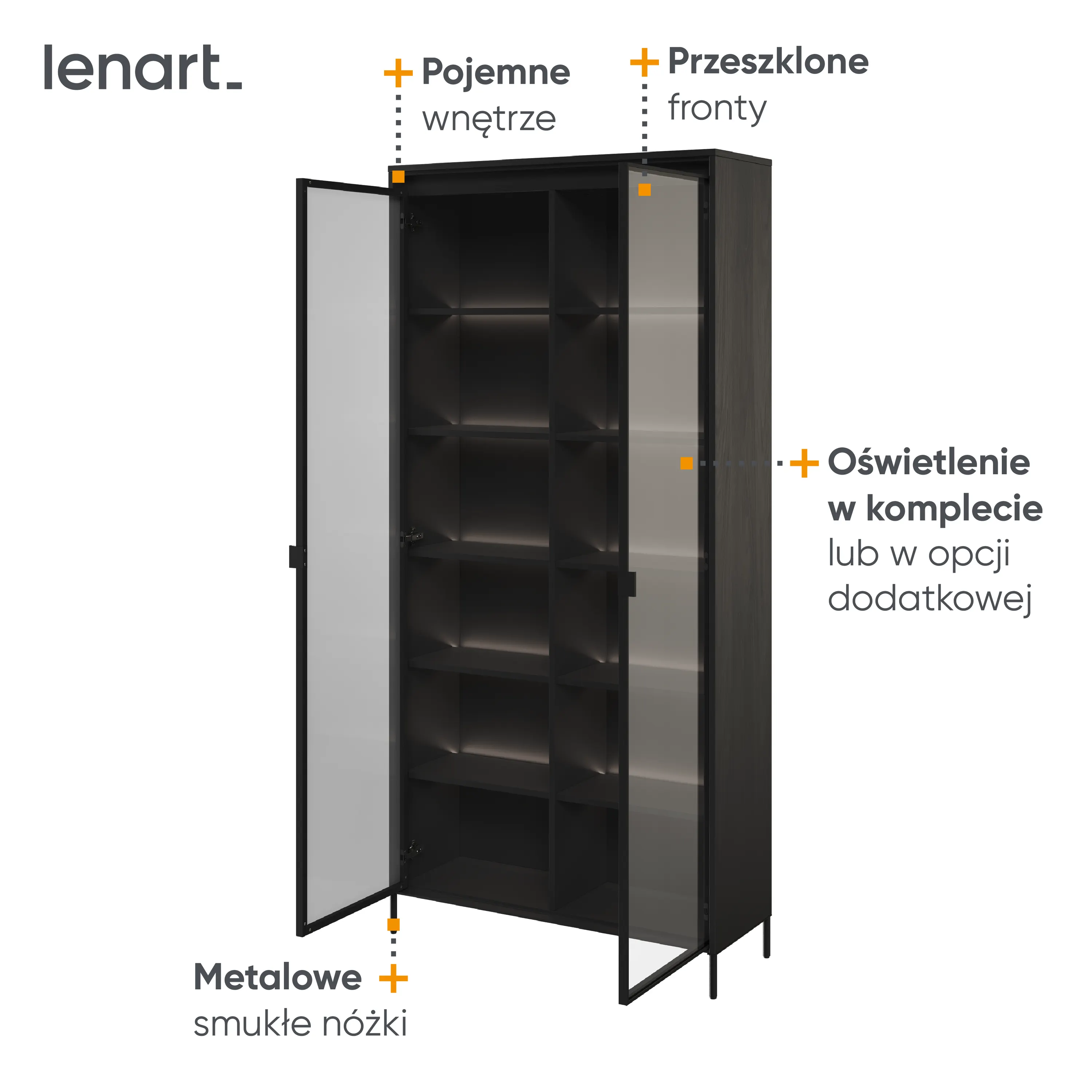 Witryna z oświetleniem TREND TR-07 2D czarna - TR7C-V2
