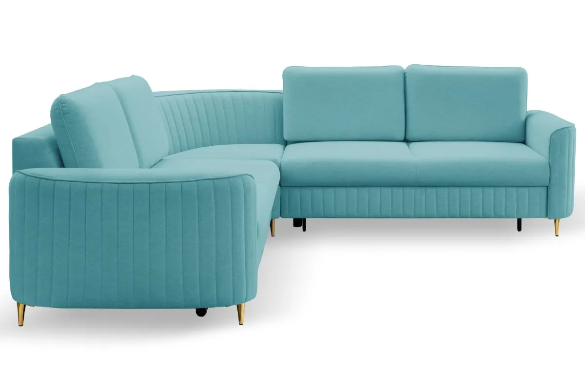 Narożnik rozkładany z pojemnikiem LAREN CASTEL 251 cm prawy niebieski złote nóżki - LAREN_NAR_CASTEL70_P_ZŁ