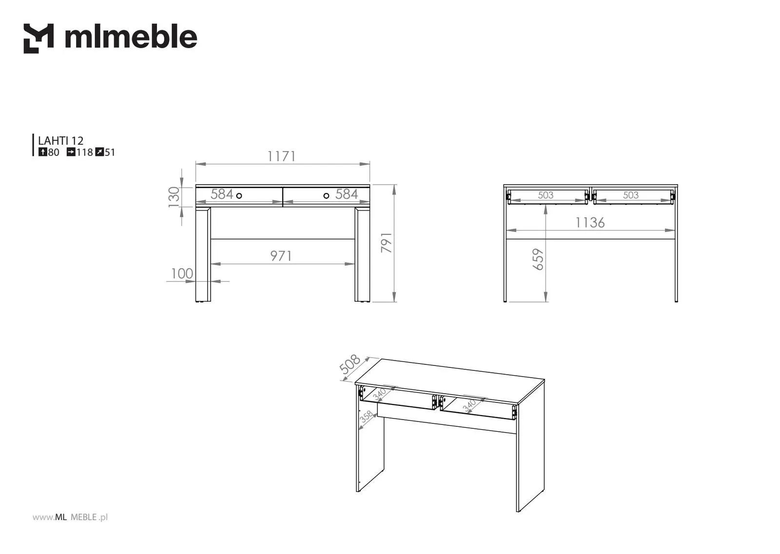 Biurko toaletka LAHTI 12 białe z szufladami ML Meble - 1LAHT12-001