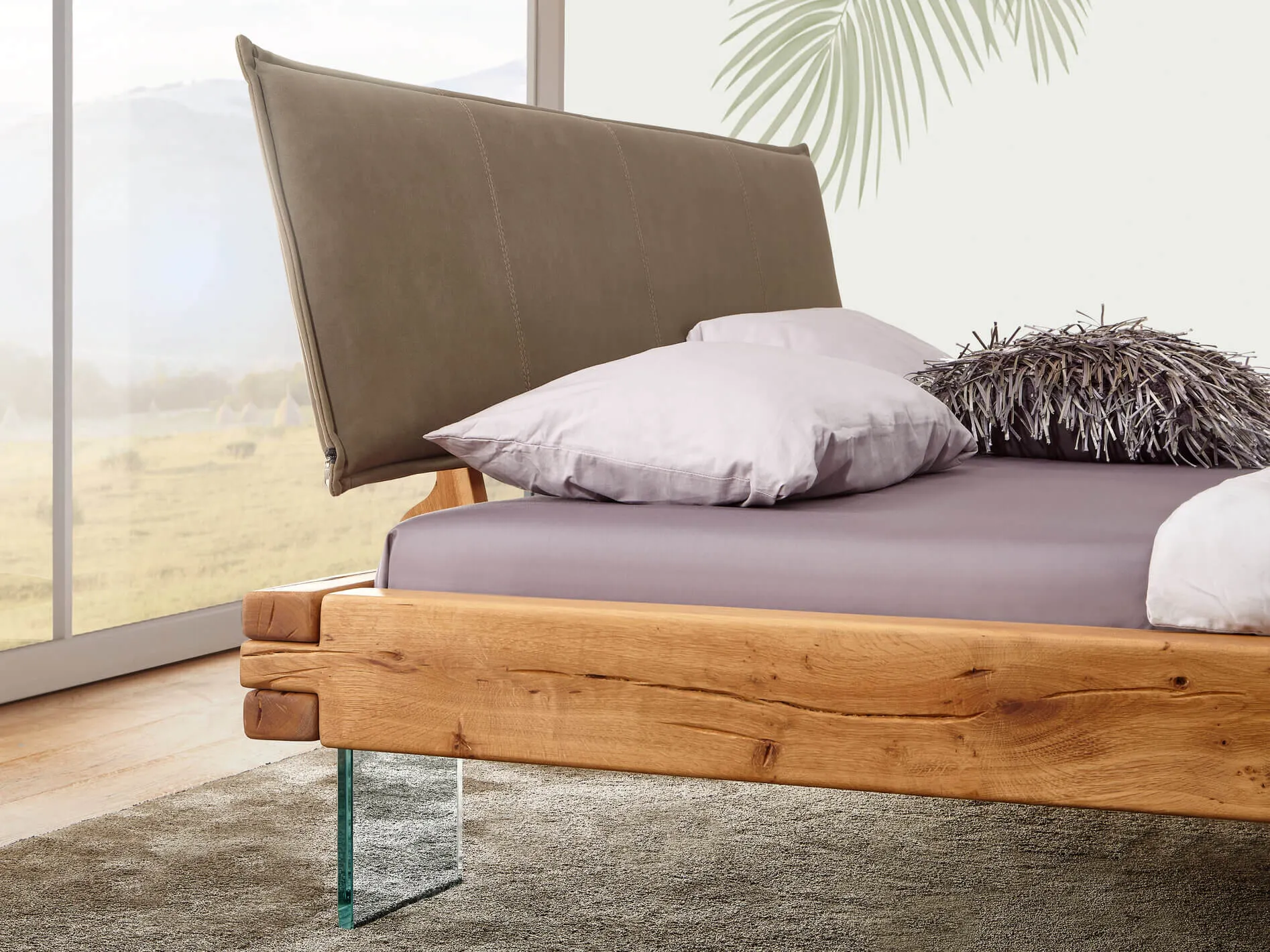 Łóżko dębowe tapicerowane WONDER 140x200 lewitujące - GK_105575111