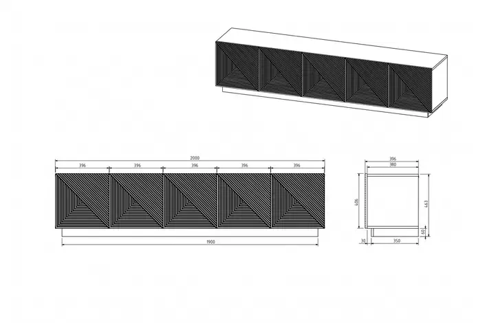 Szafka RTV ASHA 200 5D - biały mat- ryflowany front - cokół - B_52540