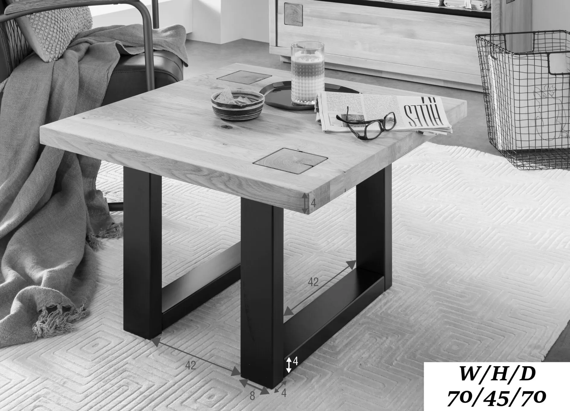 Stolik kawowy dębowy HALLOW 70x70 dąb olejowany, czarny - GK_1031591301