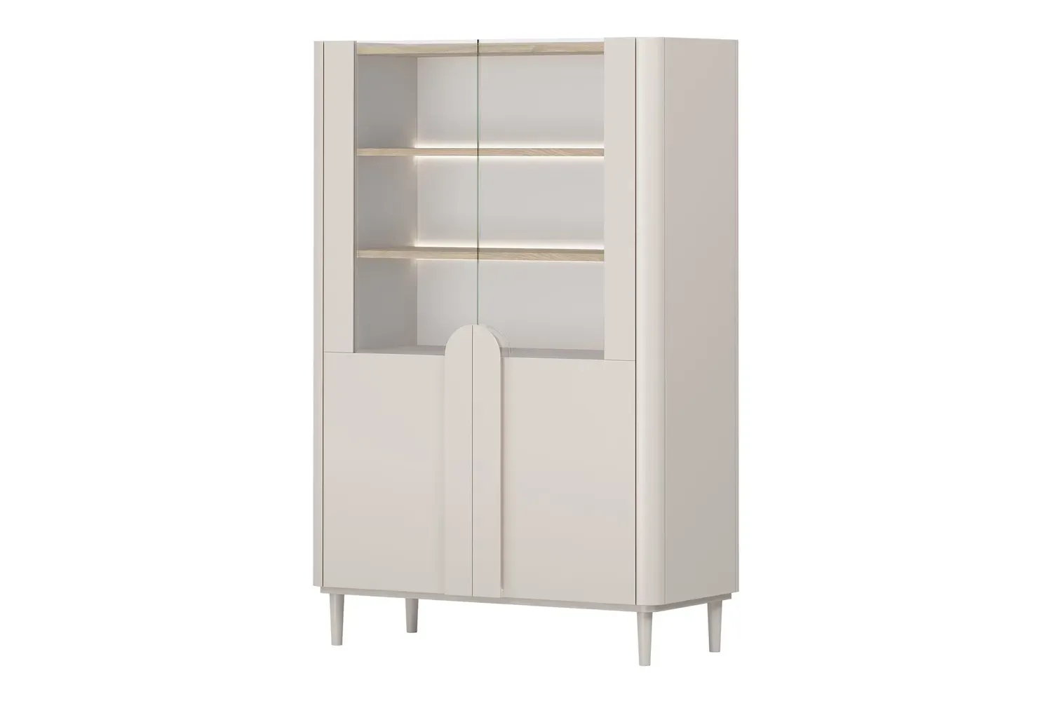 Witryna 2-drzwiowa AMILIO 100 oświetlenie LED - cashmere dąb olejowany uchwyty cashmere nogi cashmere