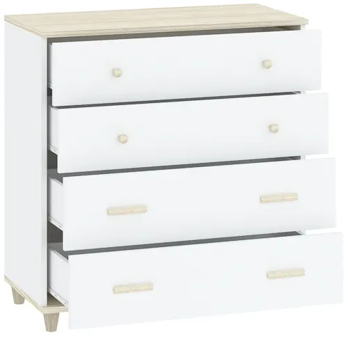 Komoda z 4 szufladami GOODY drewniane uchwyty i nóżki biały akacja - INT_5002811