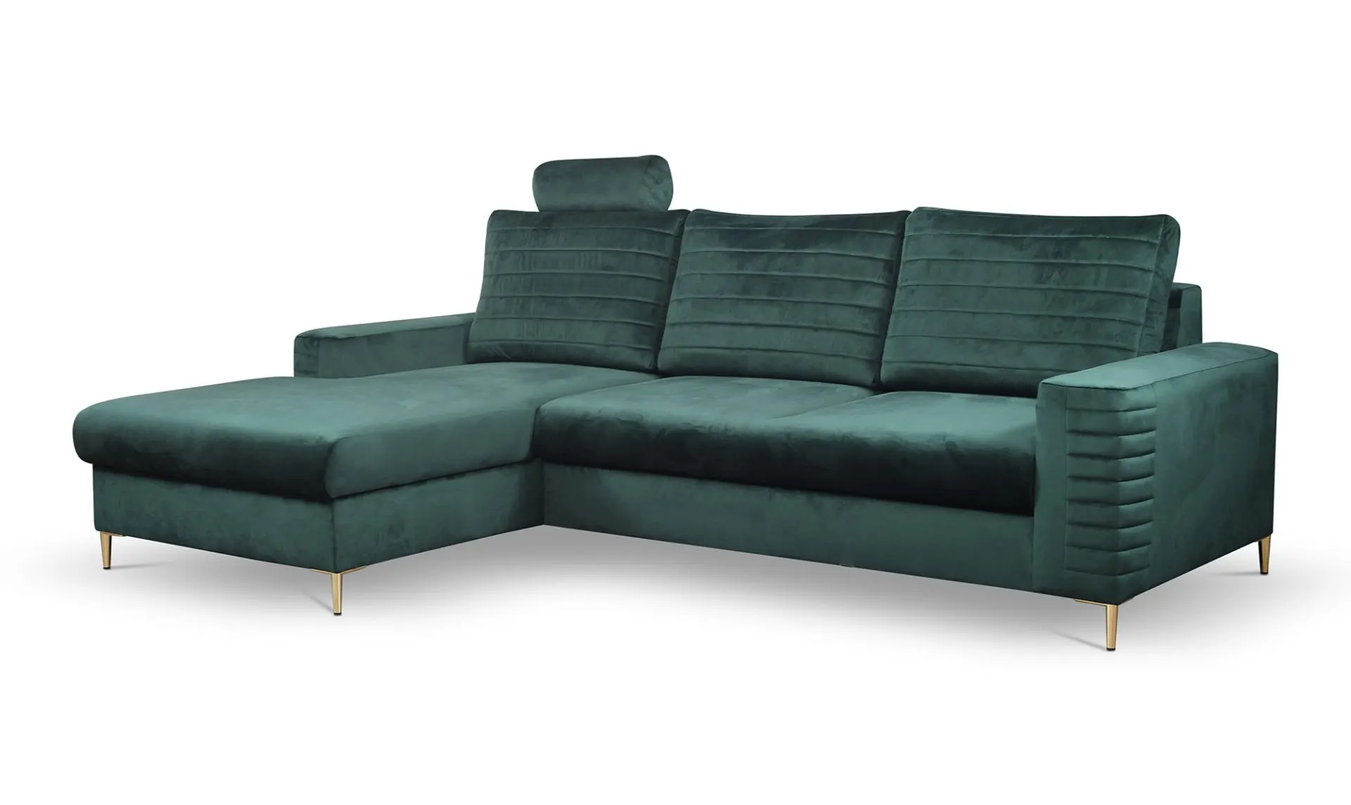 Narożnik rozkładany z pojemnikiem COLLIN VELLUTO 253 cm lewy ciemnozielony Kanapa, Meble, Poduszka, Wystrój domu