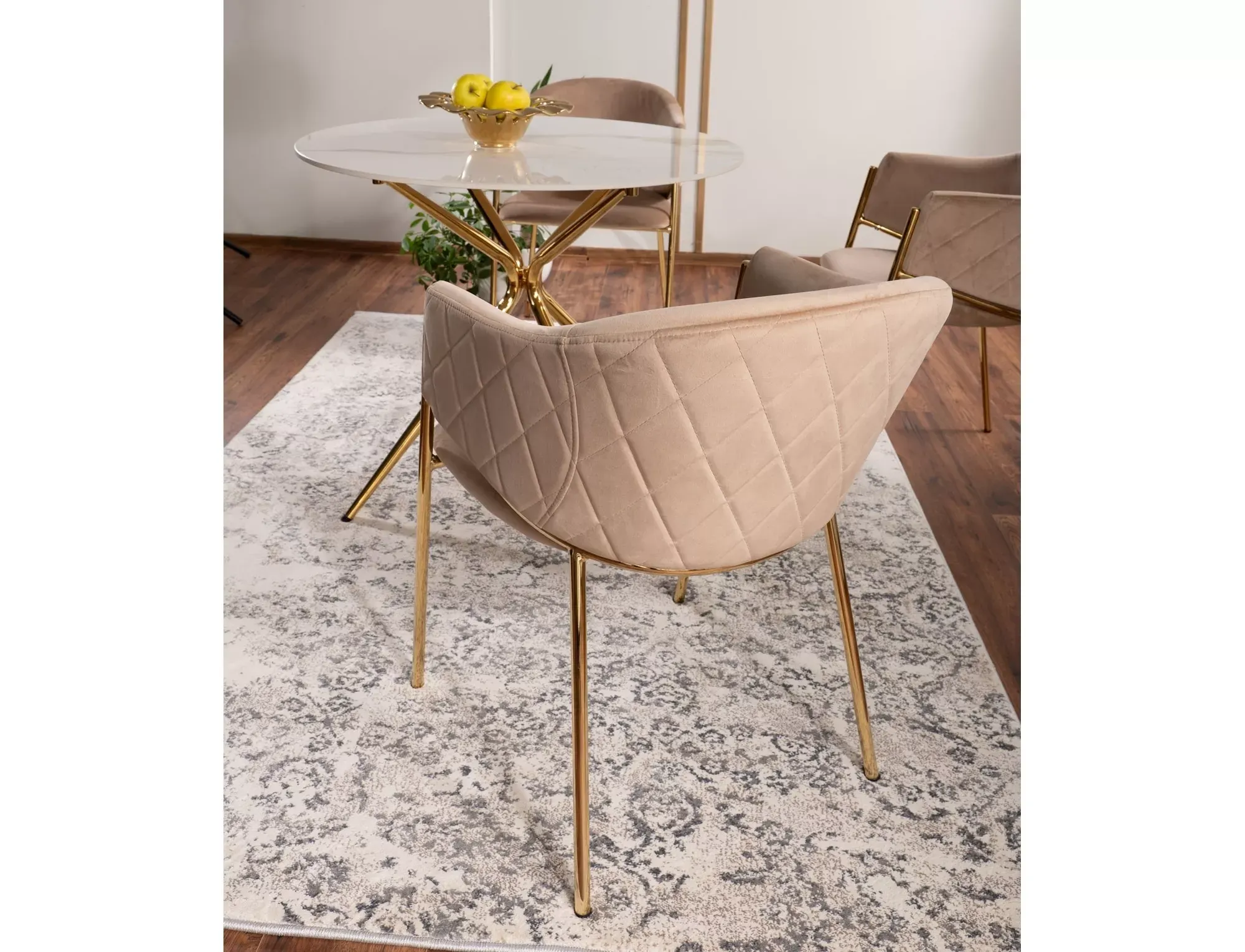 Krzesło z podłokietnikami BONO VELVET Bluvel 28 beżowe złoty stelaż - BONOVZLBE