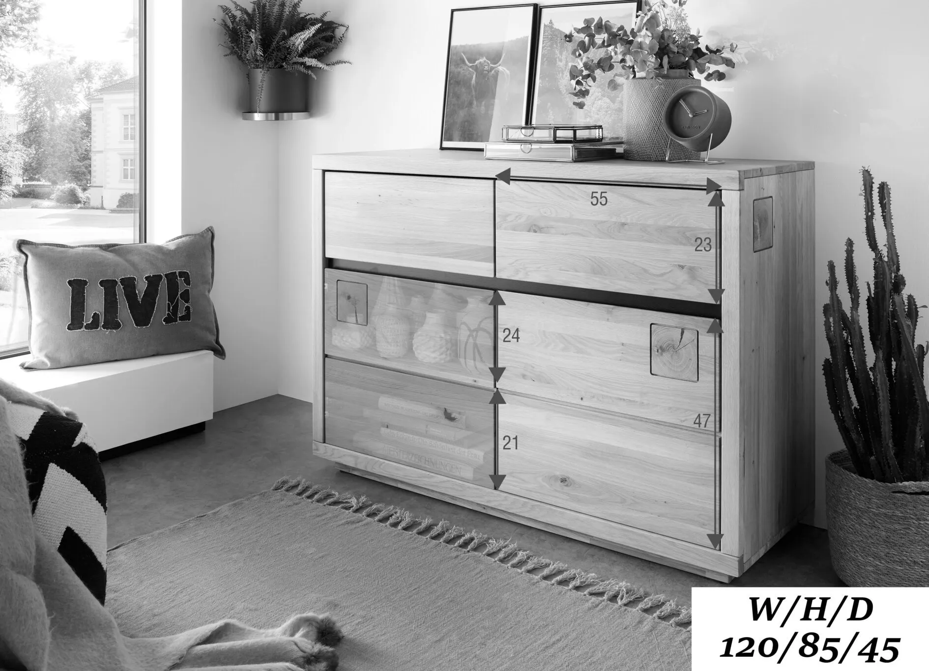 Komoda dębowa HALLOW 120x85 z 2 szufladami i 2 szafkami - GK_1031595701