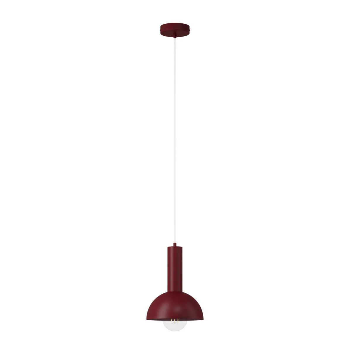 lampa wisząca, czerwona kolor, metalowy klosz, żarówka E27, kabel regulowany