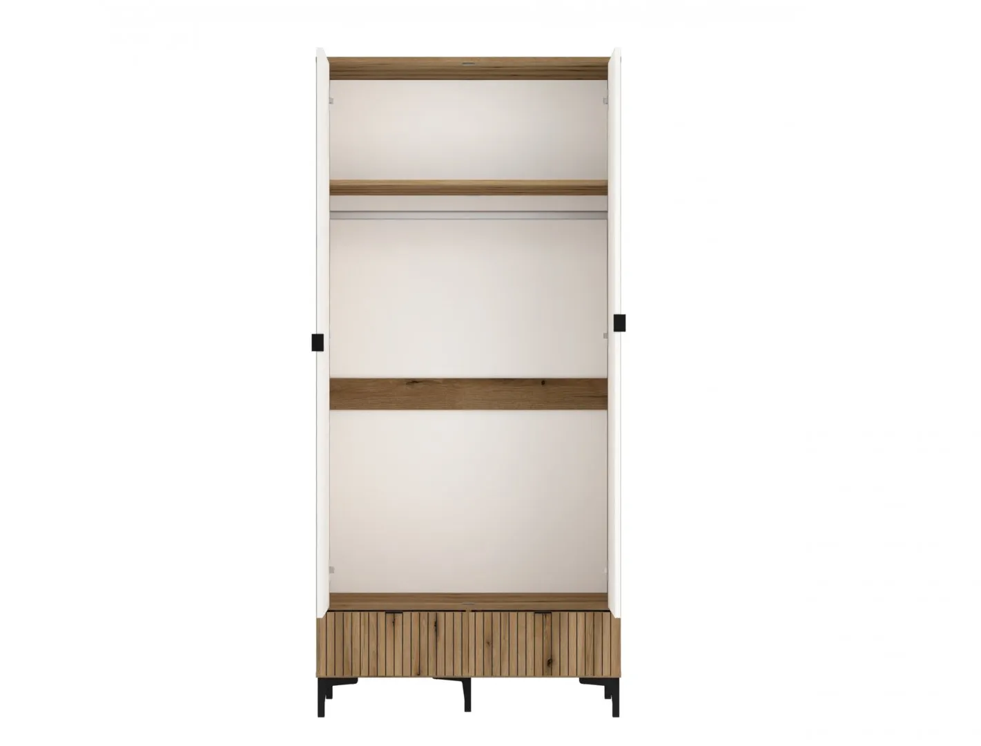 Szafa 2-drzwiowa z 2 szufladami RICKO RIKS01 Biały, Dąb Coast, NADRUK - 6000000013208