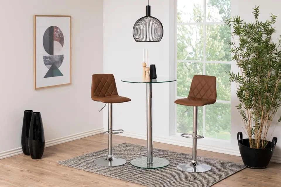stół barowy, stolik z krzesłami, glass round table, podstawa metalowa, półka roślinny