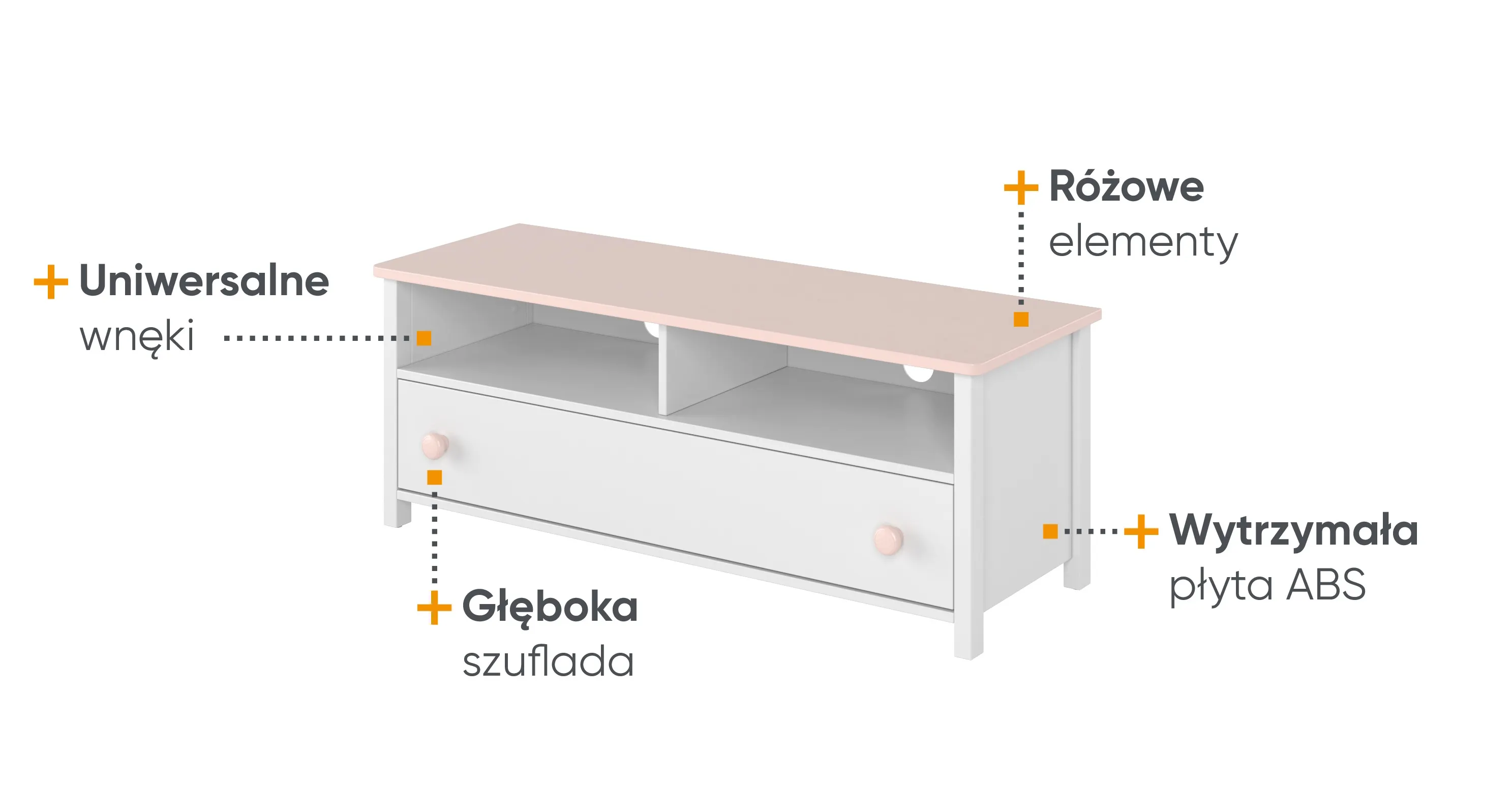 Szafka RTV dziecięca LUNA LN-13 biało-różowa - LN13BR